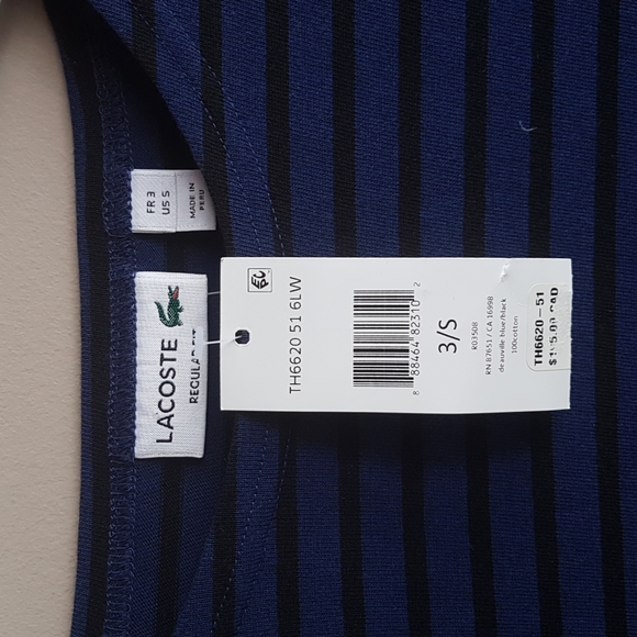 NWT LACOSTE Blue Striped Top Size S - Picture 3 of 5